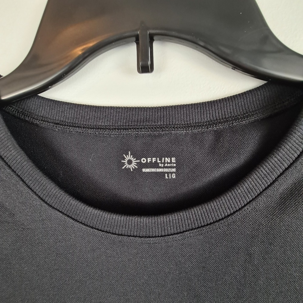 OFFLINE by Aerie Womens Black Seamless Short Sleeve Crop Top Large Activewear - Picture 2 of 6